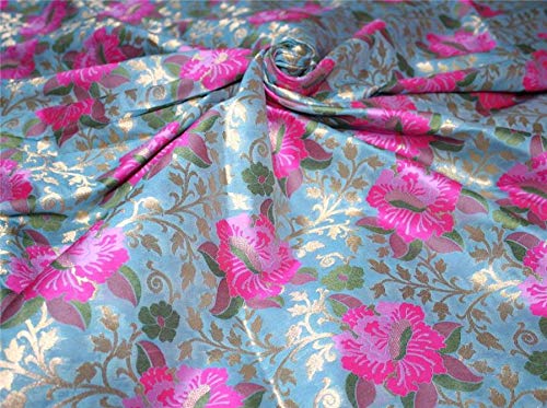 Silk Brocade Fabric blue x pink with metallic gold color 44" wide BRO655[1]