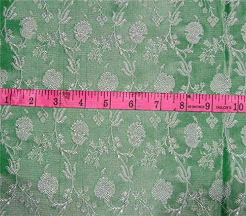 Silk brocade fabric green X silver 44" wide BRO661[3]