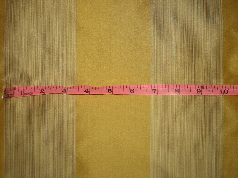 100% SILK TAFFETA FABRIC multi color horizontal stripes dark mustard 54" wide TAF#S56