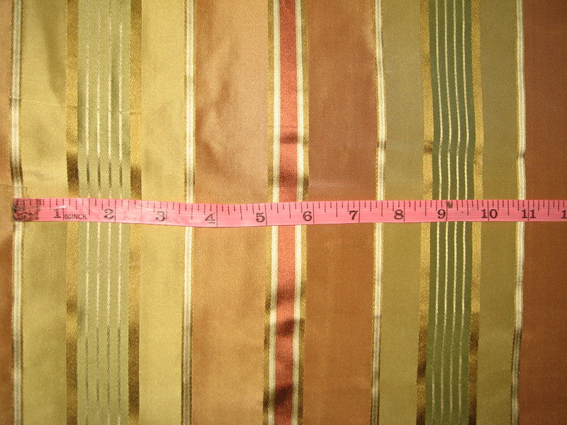 Silk Taffeta Fabric Rust,Green &amp; Gold with Satin Stripe 54&quot; wide   TAFS83[1]