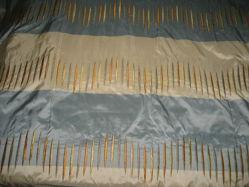 SILK TAFFETA FABRIC Blue &amp; Cream stripes with jacquard