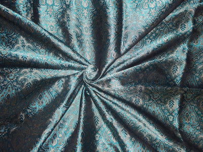 Silk brocade fabric blue, metallic gold and black color 44" wide BRO533[1]