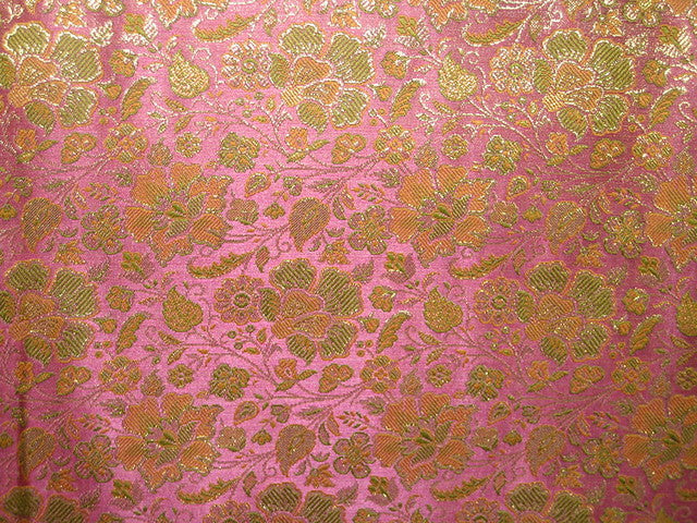 SILK BROCADE FABRIC PINK GOLD & GREEN COLOUR 44" WIDE BRO44[5]