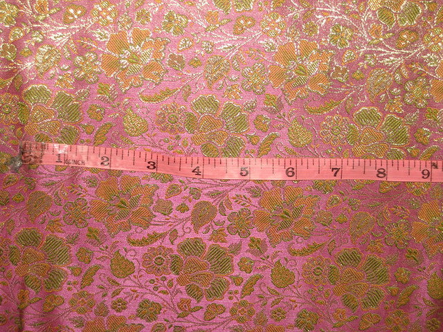 SILK BROCADE FABRIC PINK GOLD & GREEN COLOUR 44" WIDE BRO44[5]