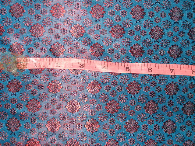 SILK BROCADE FABRIC Blue &amp; Red color 44" wide BRO56[3]