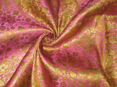 SILK BROCADE FABRIC PINK GOLD & GREEN COLOUR 44" WIDE BRO44[5]