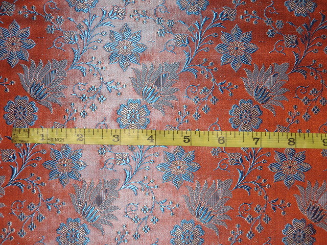 SILK BROCADE FABRIC Orange &amp; Blue color 44" wide BRO21[2]