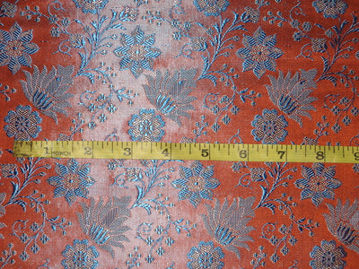 SILK BROCADE FABRIC Orange &amp; Blue color 44" wide BRO21[2]