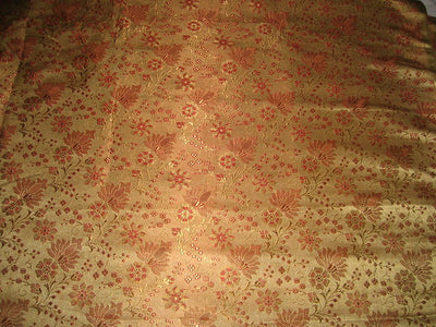 SILK BROCADE FABRIC Golden Brown,Red color