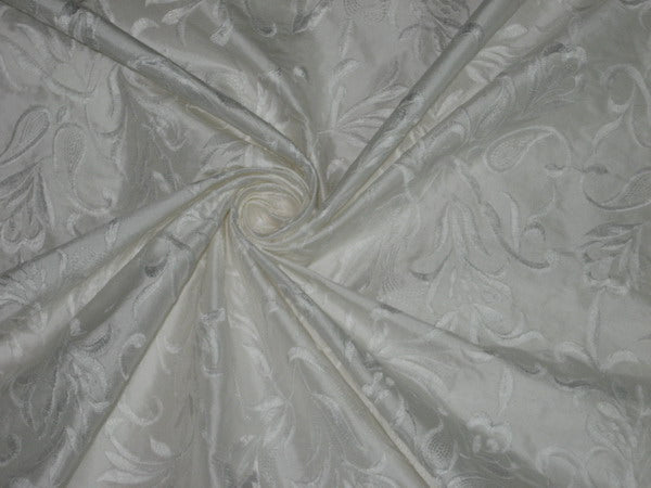 SILK DUPIONI Fabric Cream Ivory/Ivory with Embroidery