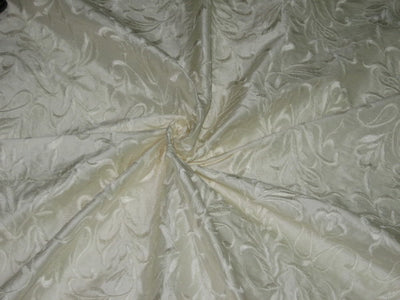 SILK DUPIONI Fabric Cream Ivory/Ivory with Embroidery