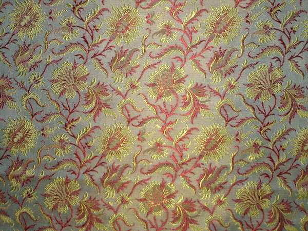 Silk Brocade fabric Blue,Yellow &amp; Red Color BRO89[2]