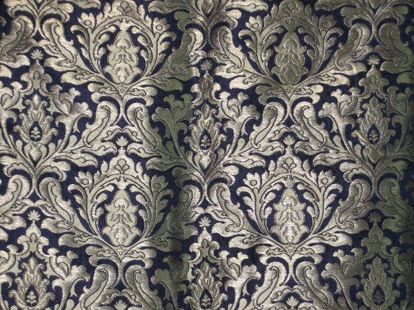 Silk heavy Brocade jacquard Fabric Dark Navy Blue &amp; Gold BRO93[4]