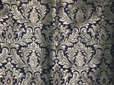 Silk heavy Brocade jacquard Fabric Dark Navy Blue &amp; Gold BRO93[4]