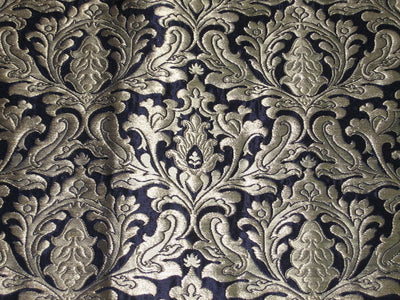 Silk heavy Brocade jacquard Fabric Dark Navy Blue &amp; Gold BRO93[4]