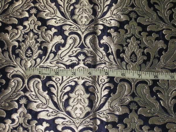 Silk heavy Brocade jacquard Fabric Dark Navy Blue &amp; Gold BRO93[4]