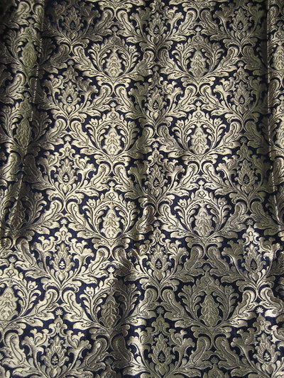 Silk heavy Brocade jacquard Fabric Dark Navy Blue &amp; Gold BRO93[4]