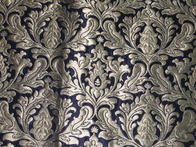 Silk heavy Brocade jacquard Fabric Dark Navy Blue &amp; Gold BRO93[4]