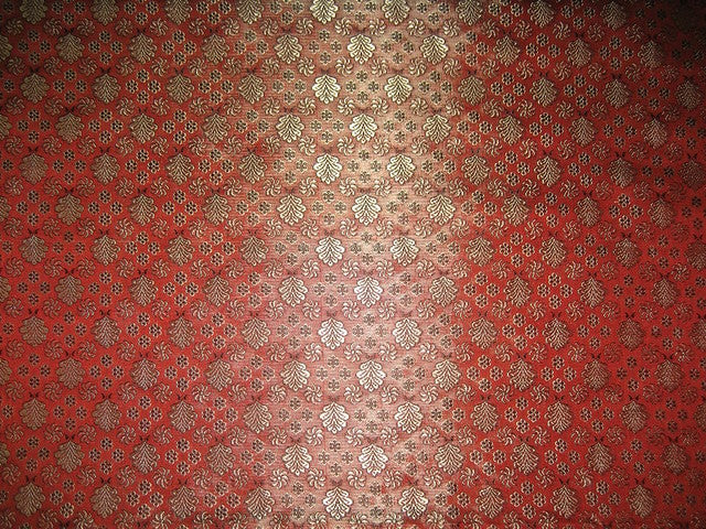 SILK BROCADE FABRIC Tomato Red, Gold  and Black BRO98[3]