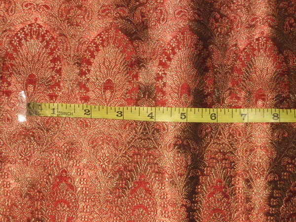 Silk Brocade fabric Red &amp; Antique Gold color 44" wide BRO100[3]