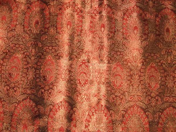 Silk Brocade fabric Red &amp; Antique Gold color 44" wide BRO100[3]