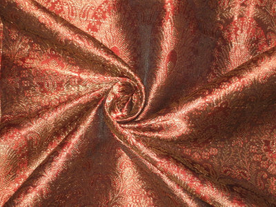 Silk Brocade fabric Red &amp; Antique Gold color 44" wide BRO100[3]