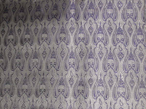 Silk Brocade fabric Silver &amp; Purple Color 44&quot;