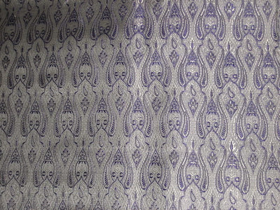 Silk Brocade fabric Silver &amp; Purple Color 44&quot;