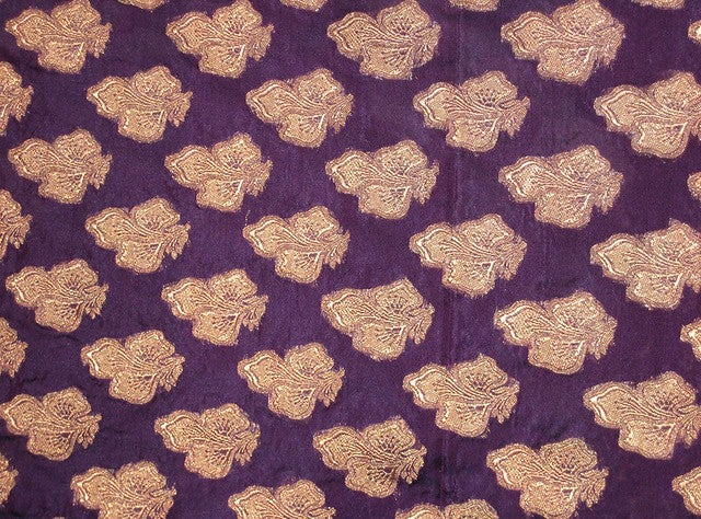 Silk Brocade Fabric Purple with Antique Gold color 44" wide BRO103[5]