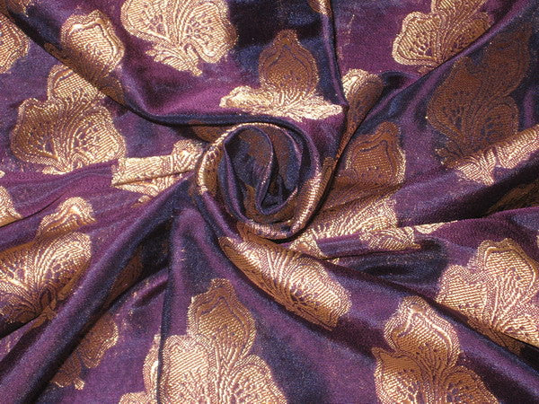 Silk Brocade Fabric Purple with Antique Gold color 44" wide BRO103[5]