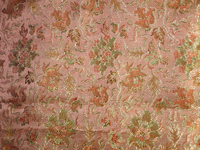 Pure Silk Brocade fabric Gold,Salmon,Green &amp; Orange 44" wide BRO106[6]