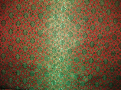 viscose Silk Brocade fabric Dark Orange & Green colour 44&quot; wide BRO112[5]