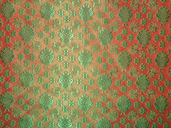 viscose Silk Brocade fabric Dark Orange & Green colour 44&quot; wide BRO112[5]