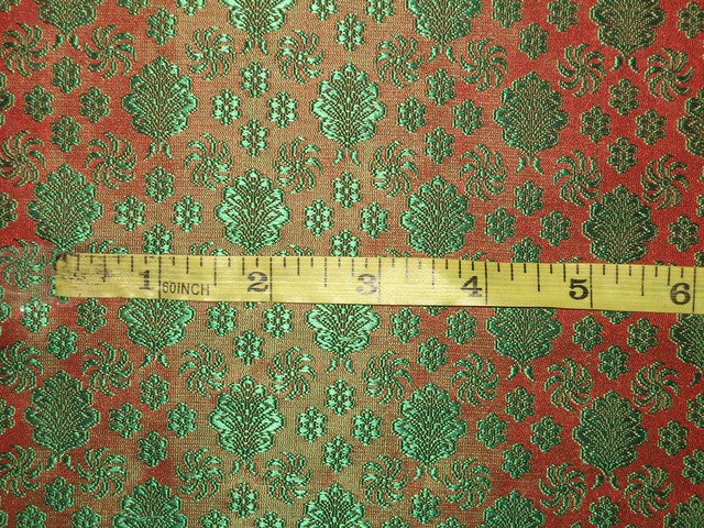 viscose Silk Brocade fabric Dark Orange & Green colour 44&quot; wide BRO112[5]