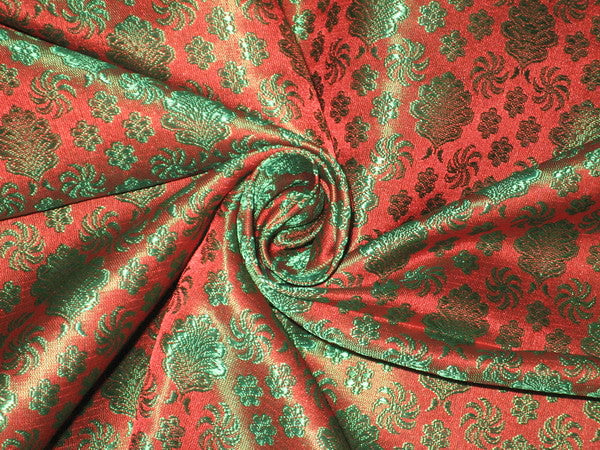 viscose Silk Brocade fabric Dark Orange & Green colour 44&quot; wide BRO112[5]