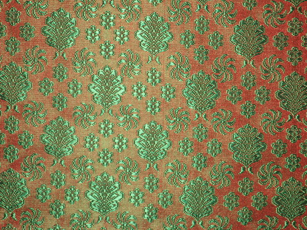 viscose Silk Brocade fabric Dark Orange & Green colour 44&quot; wide BRO112[5]