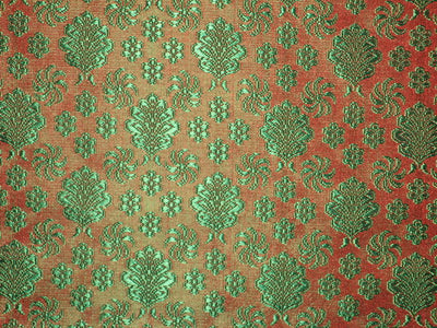 viscose Silk Brocade fabric Dark Orange & Green colour 44&quot; wide BRO112[5]