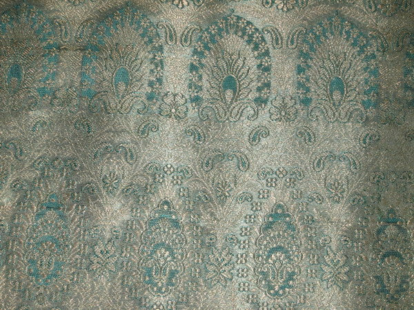 Silk Brocade fabric Sea Green &amp; Metallic Gold 44" wide BRO113[6]