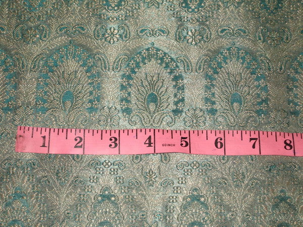 Silk Brocade fabric Sea Green &amp; Metallic Gold 44" wide BRO113[6]