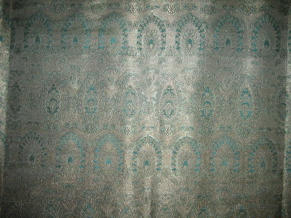 Silk Brocade fabric Sea Green &amp; Metallic Gold 44" wide BRO113[6]