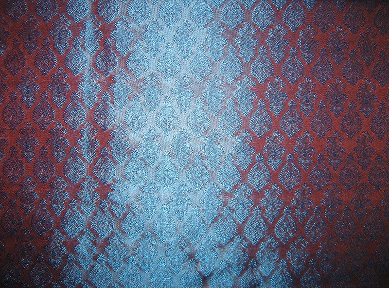 Silk Brocade fabric Rust &amp; Blue iridescent