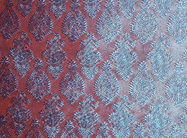 Silk Brocade fabric Rust &amp; Blue iridescent