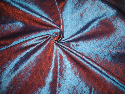 Silk Brocade fabric Rust &amp; Blue iridescent