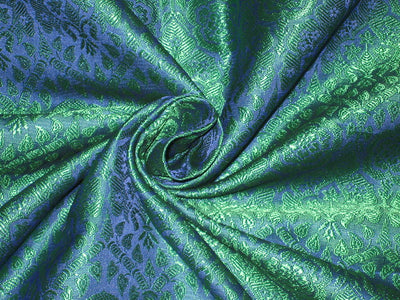 Silk Brocade fabric Peacock Blue &amp; Green BRO127[5]