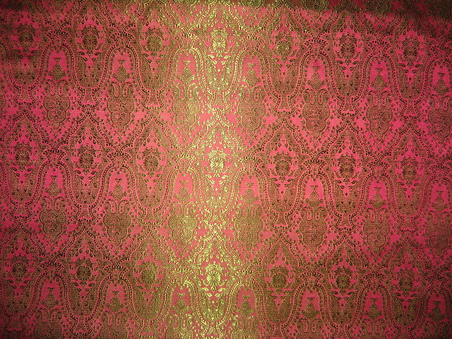 Silk Brocade fabric Pink &amp; Green color 44" wide BRO129[4]