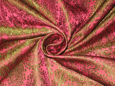 Silk Brocade fabric Pink &amp; Green color 44" wide BRO129[4]