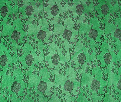 Silk brocade fabric green X BLACK 44" wide BRO661[4]