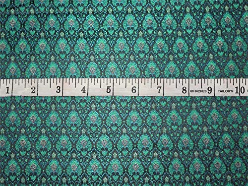 Silk Brocade Fabric green x metallic gold 44" wide BRO665[5]