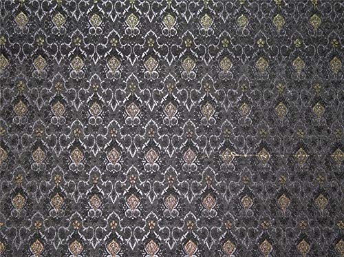 Silk Brocade Fabric Blue/grey x metallic gold 44" wide BRO665[4]