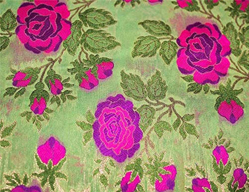 Silk Brocade Fabric pista green x pink color 44" wide BRO655[4]